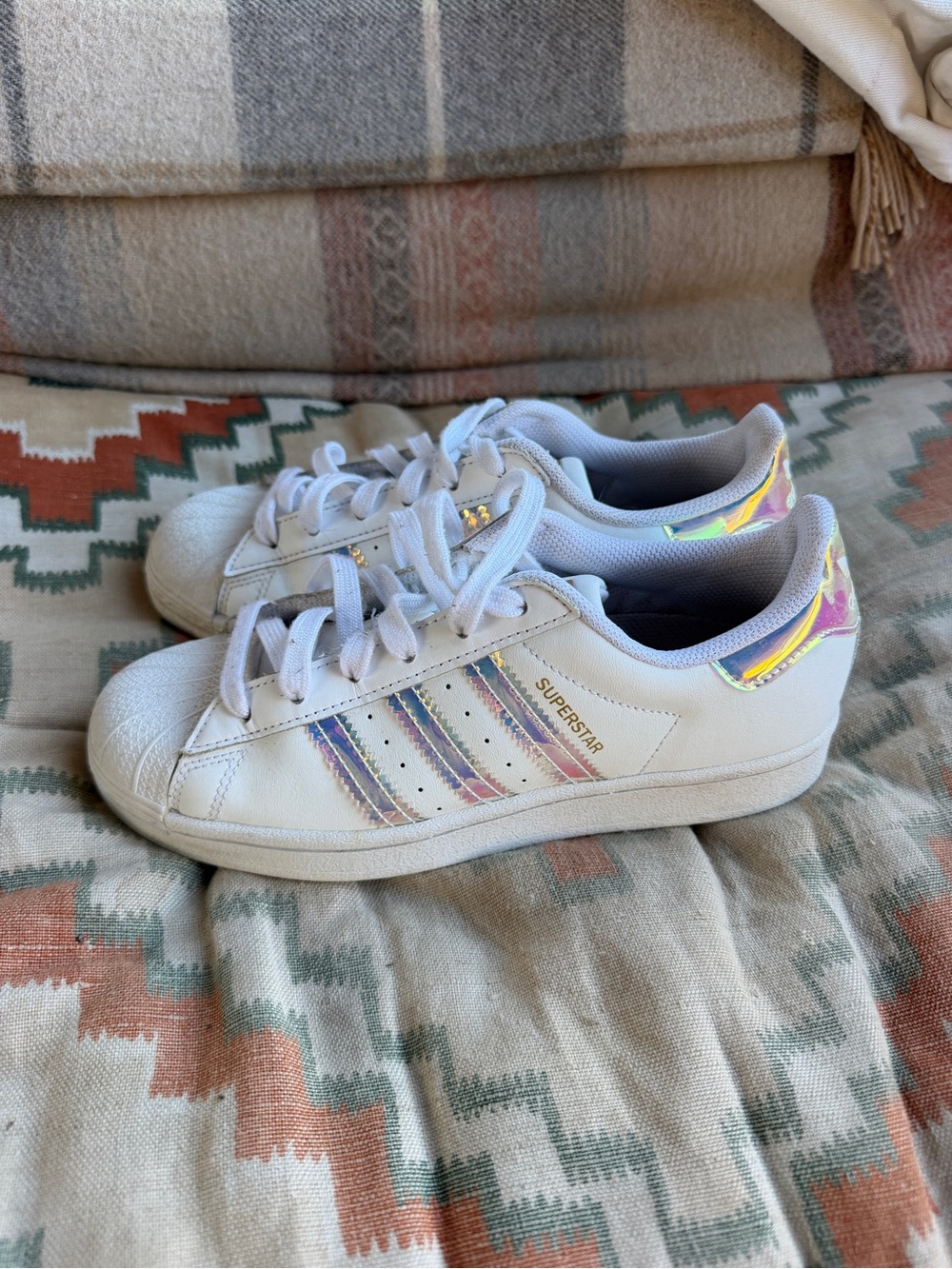 Adidas superstar white iridescent sneakers